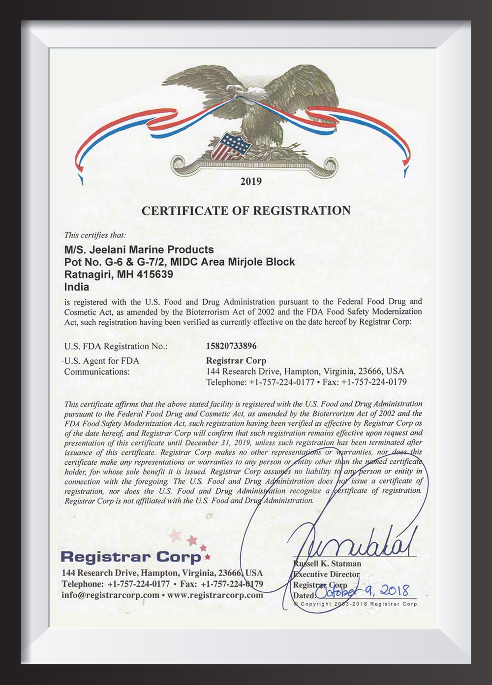 Certificate of Registration